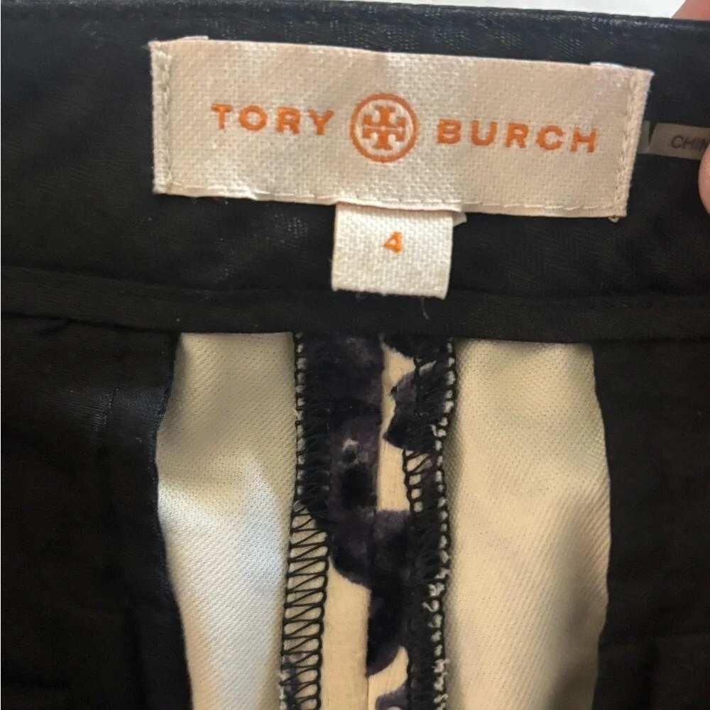Tory Burch Floral Velvet Burnout Trousers Navy Cream Devore Slim Leg Pants